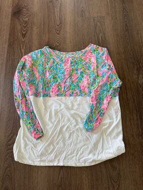 Lilly Pulitzer Pink Green Blue Patterned Long Sleeve Tee